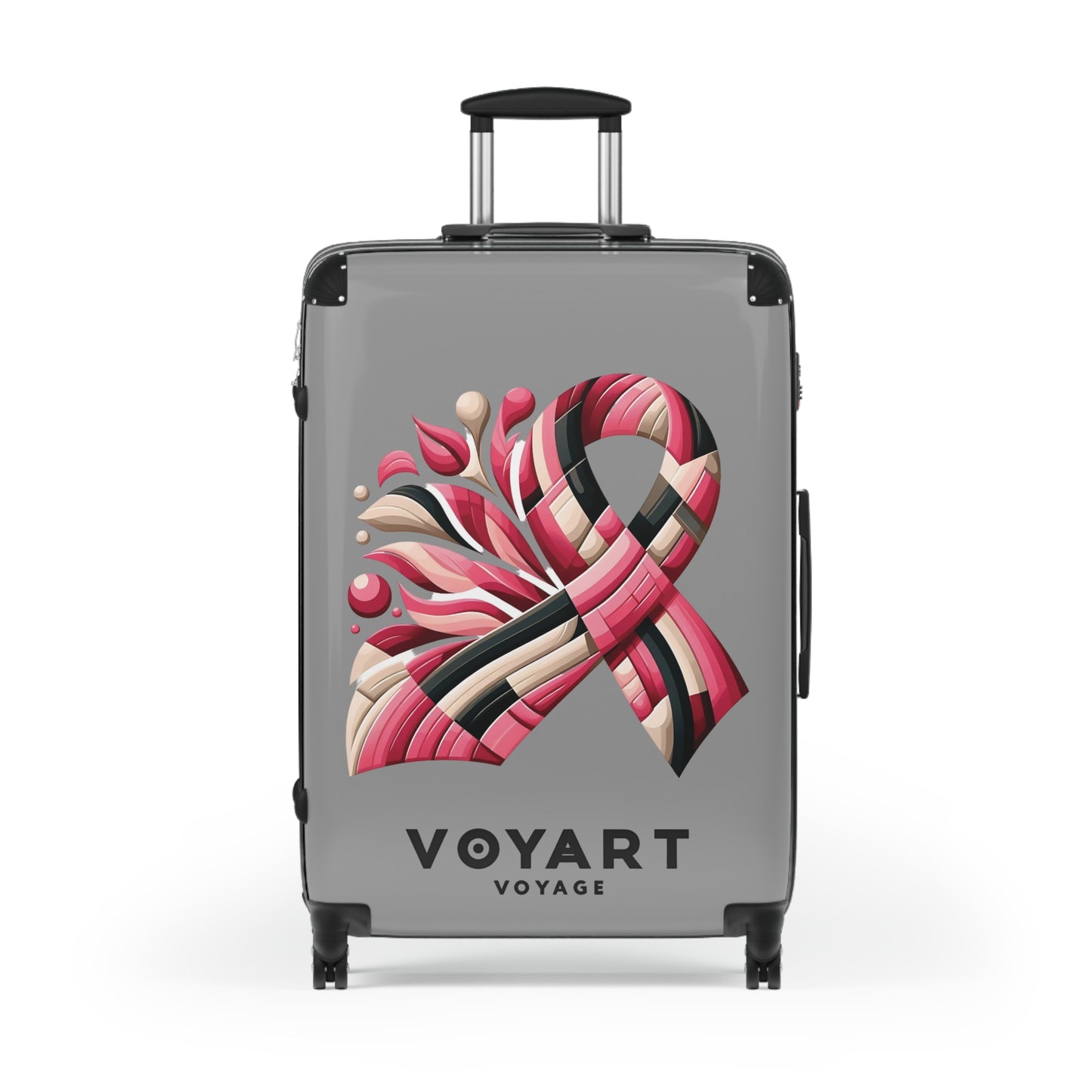 VV Rolling Suitcase w/360° Swivel Wheels: Pink Ribbon - GRAY