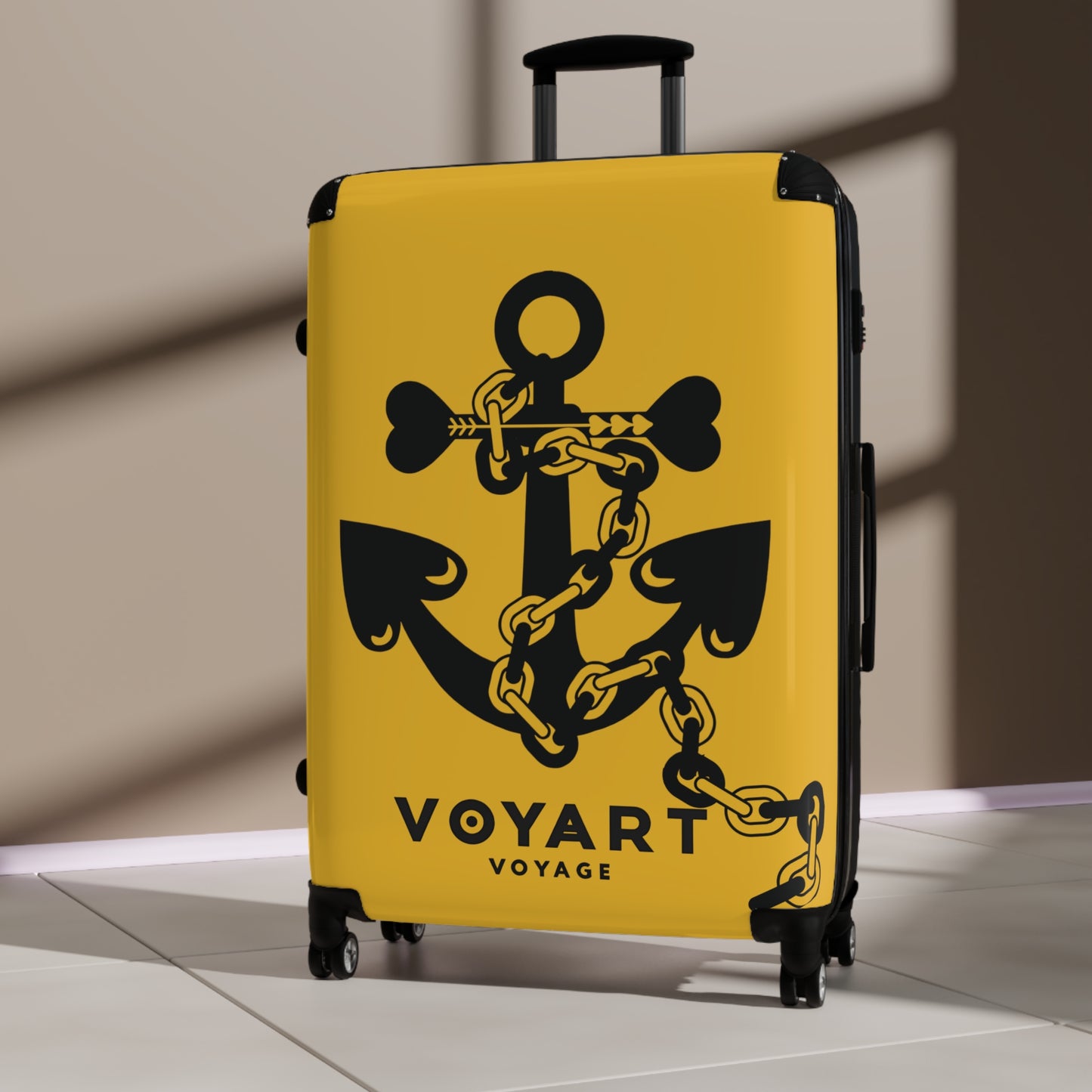 VV Rolling Suitcase w/360° Swivel Wheels: YELLOW Love Anchor