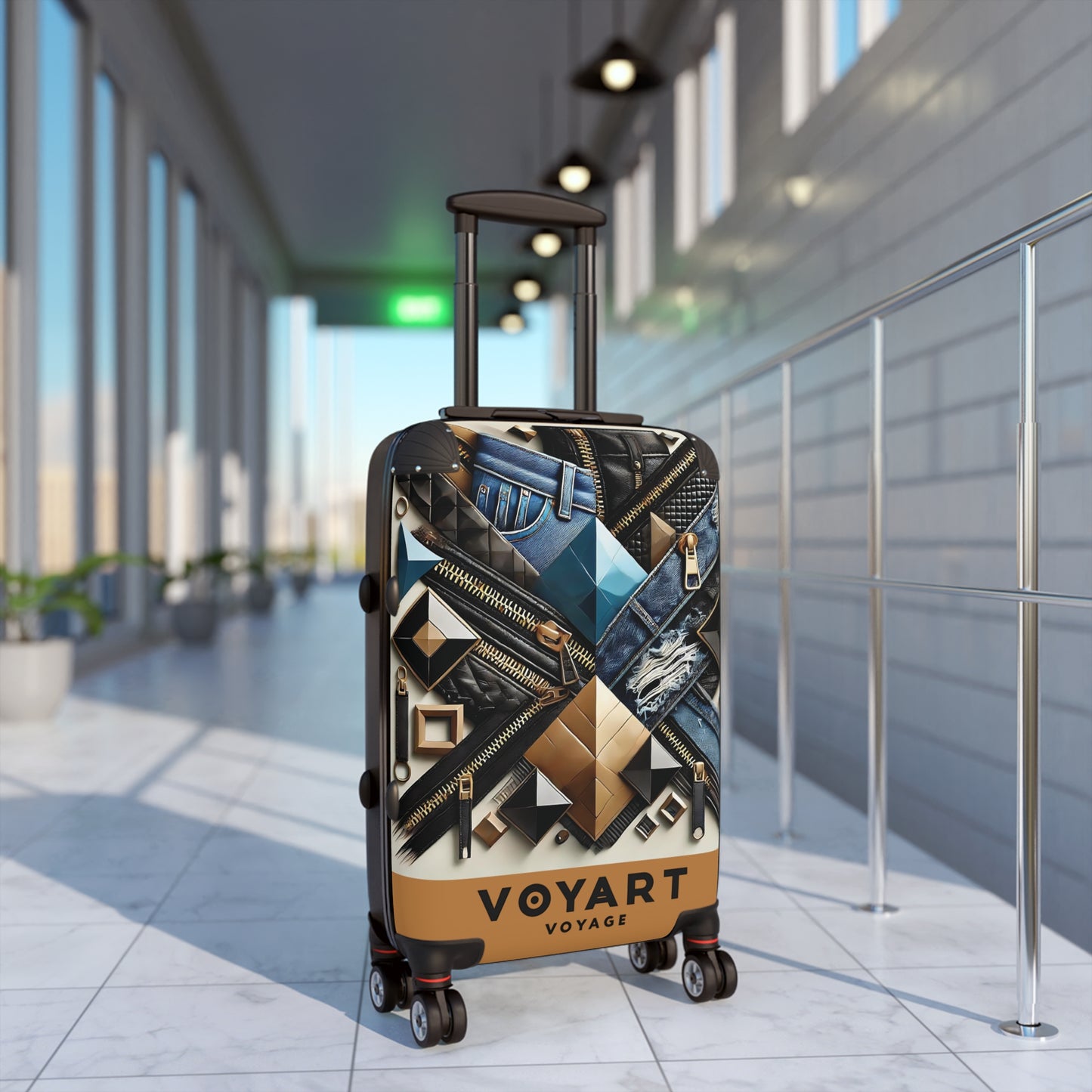 VV Rolling Suitcase w/360° Swivel Wheels: Denim & Leather