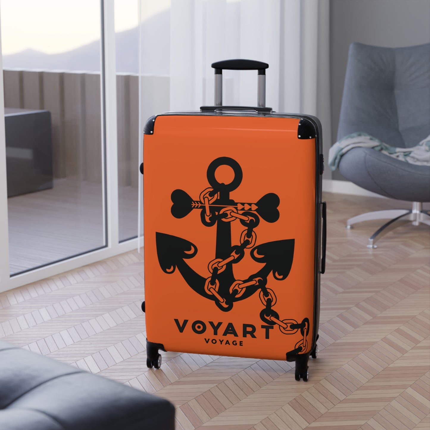 VV Rolling Suitcase w/360° Swivel Wheels: ORANGE Love Anchor