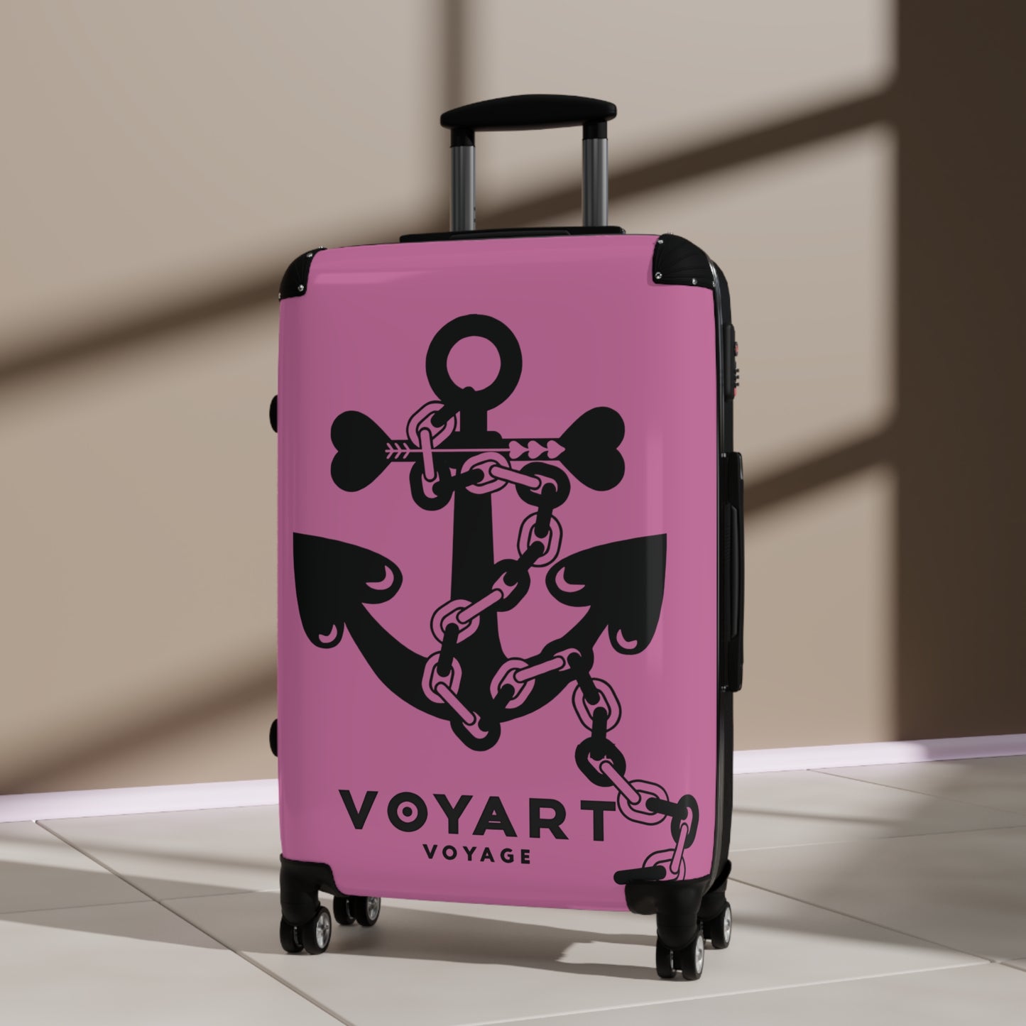 VV Rolling Suitcase w/360° Swivel Wheels: LIGHT PINK Love Anchor