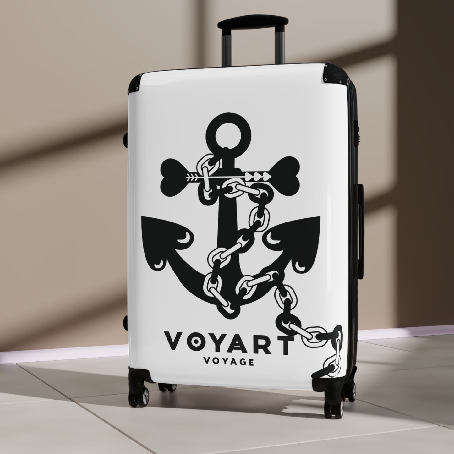 VV Rolling Suitcase w/360° Swivel Wheels: WHITE Love Anchor