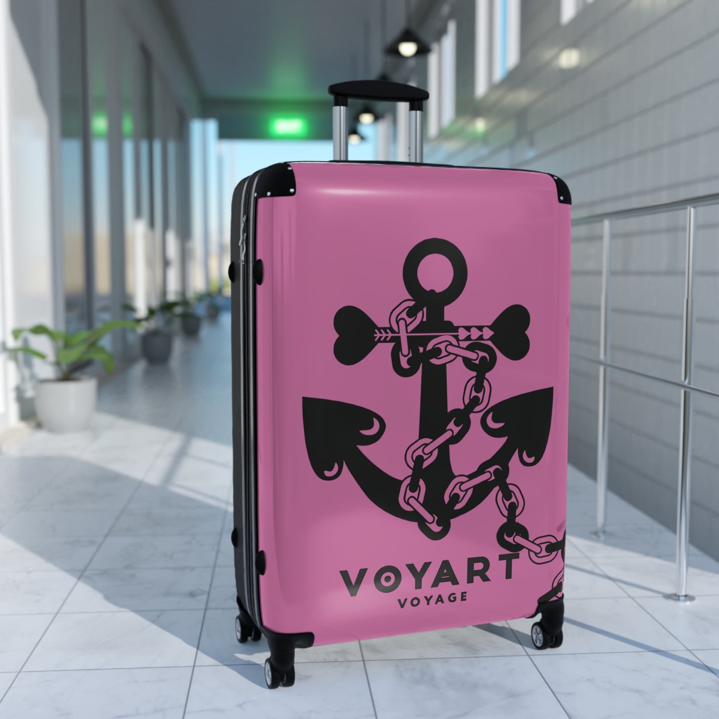 VV Rolling Suitcase w/360° Swivel Wheels: LIGHT PINK Love Anchor