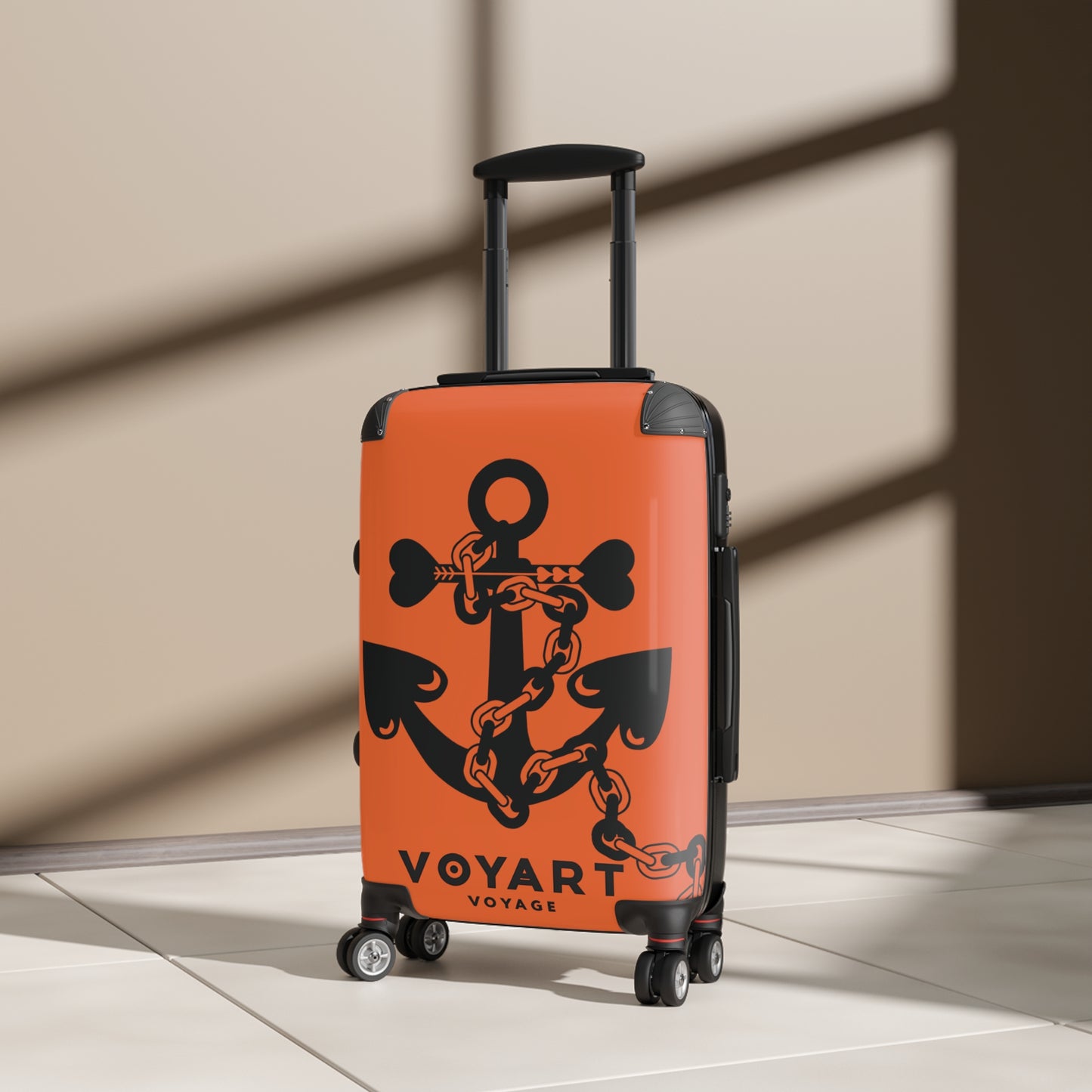 VV Rolling Suitcase w/360° Swivel Wheels: ORANGE Love Anchor