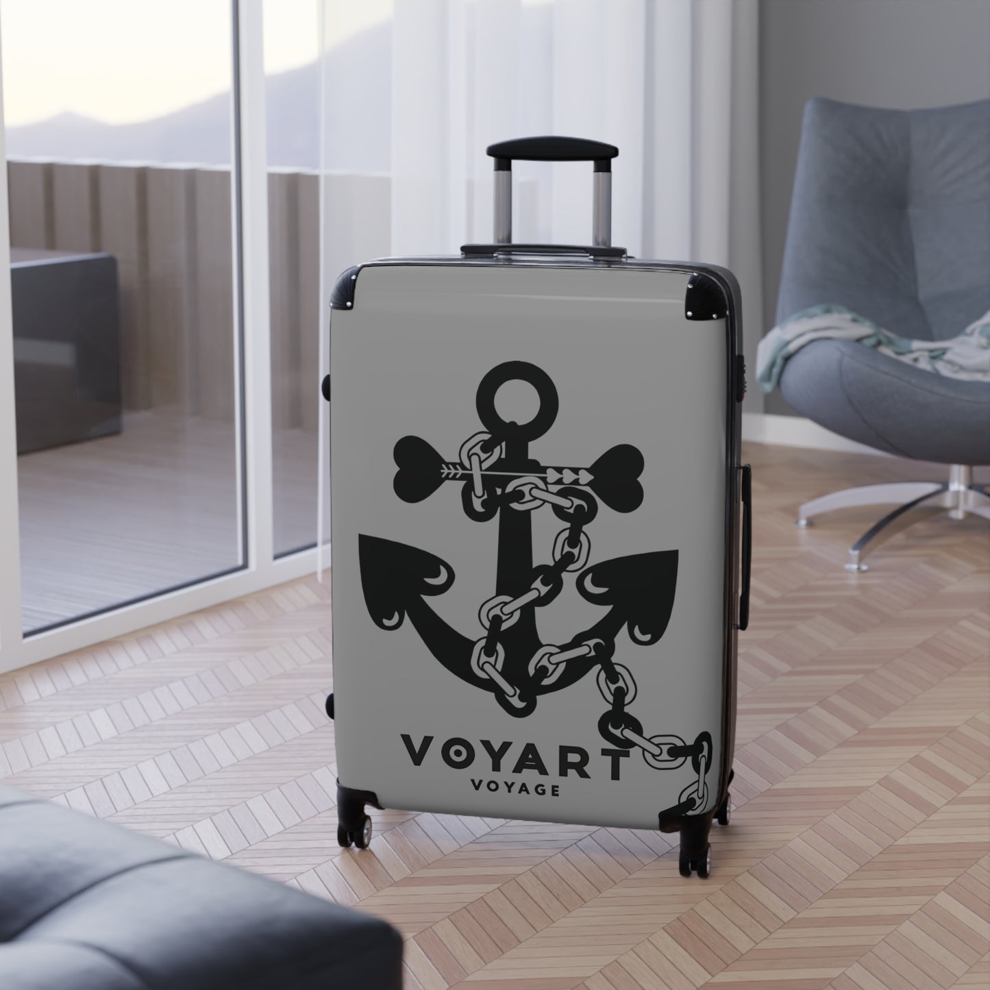 VV Rolling Suitcase w/360° Swivel Wheels: GREY Love Anchor