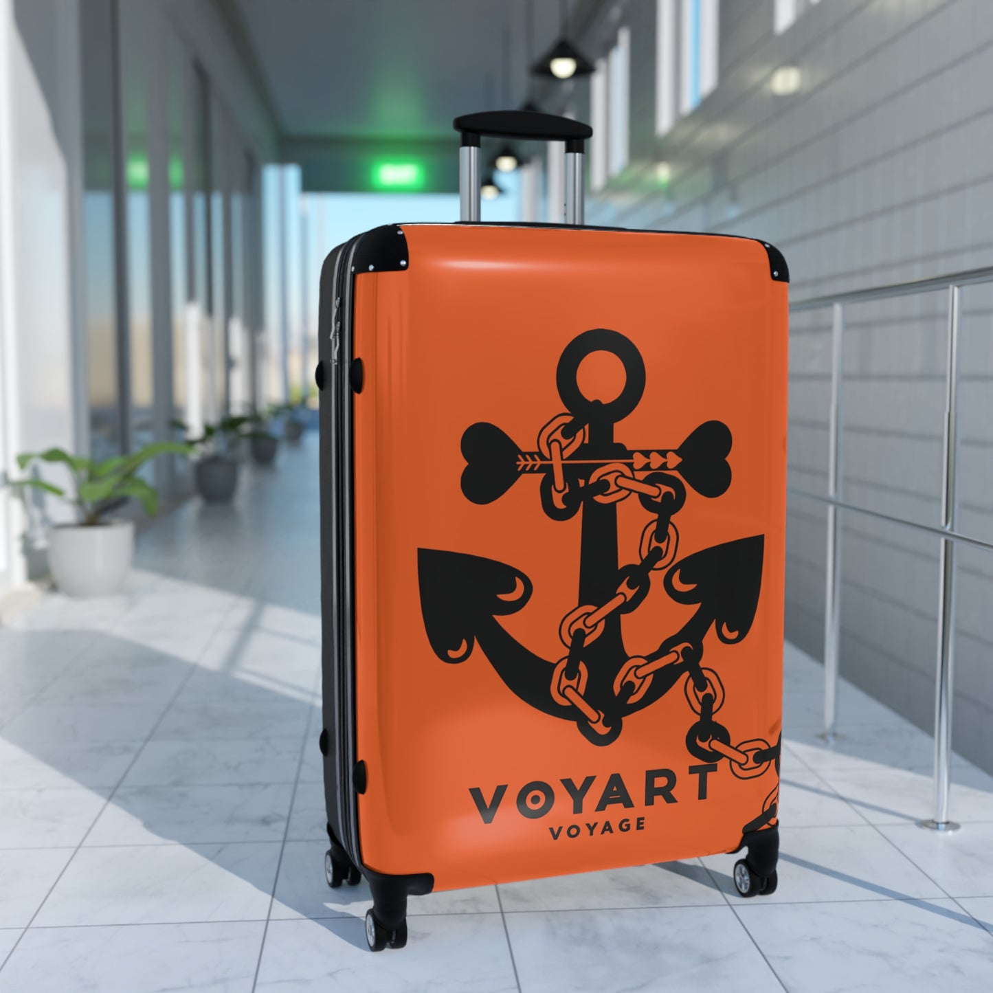 VV Rolling Suitcase w/360° Swivel Wheels: ORANGE Love Anchor