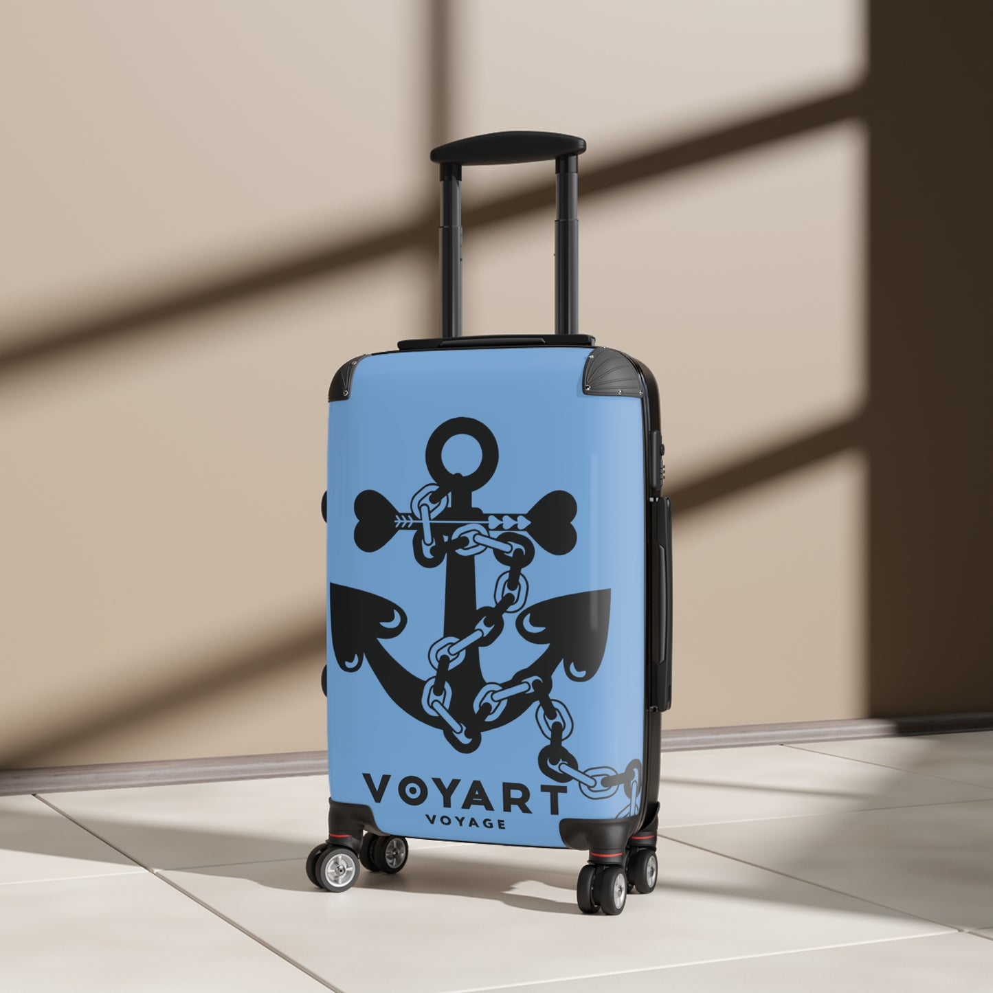 VV Rolling Suitcase w/360° Swivel Wheels: LIGHT BLUE Love Anchor