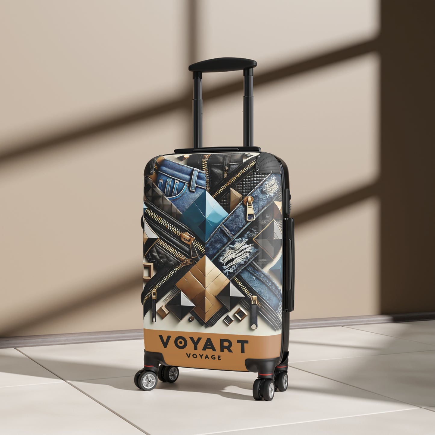 VV Rolling Suitcase w/360° Swivel Wheels: Denim & Leather