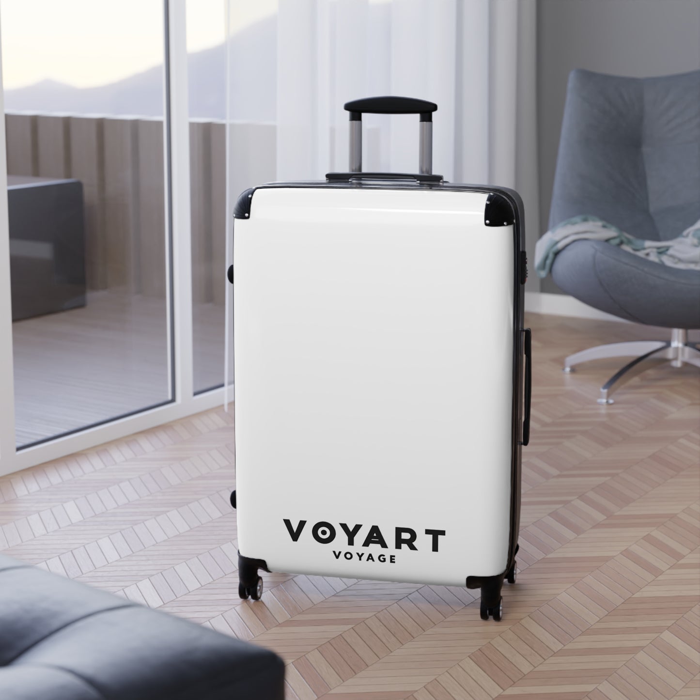 VV Rolling Suitcase w/360° Swivel Wheels: White Snow