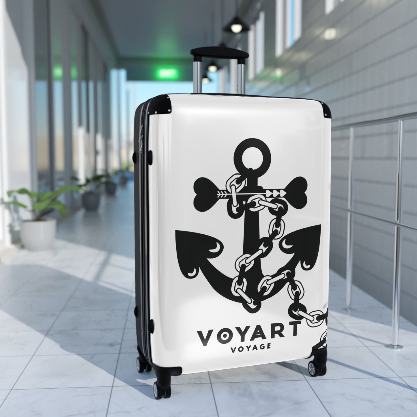 VV Rolling Suitcase w/360° Swivel Wheels: WHITE Love Anchor