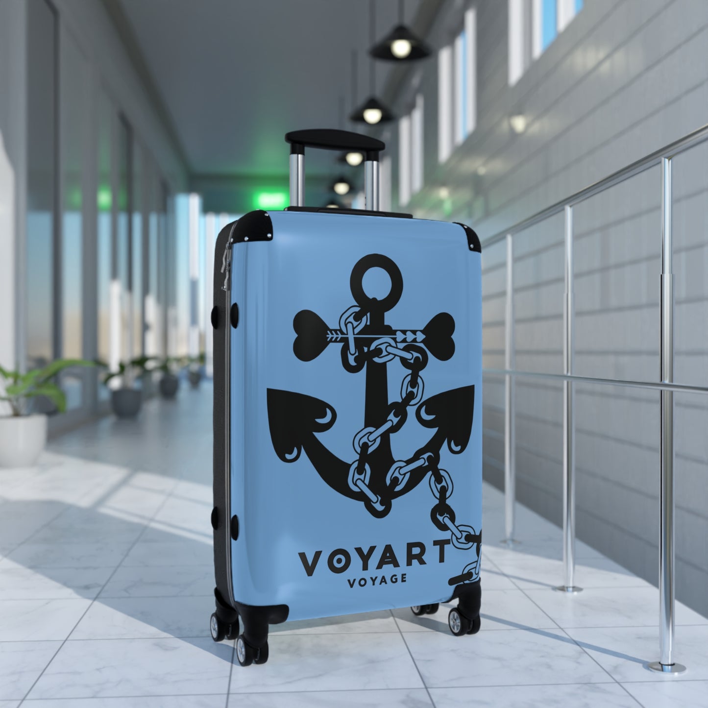 VV Rolling Suitcase w/360° Swivel Wheels: LIGHT BLUE Love Anchor