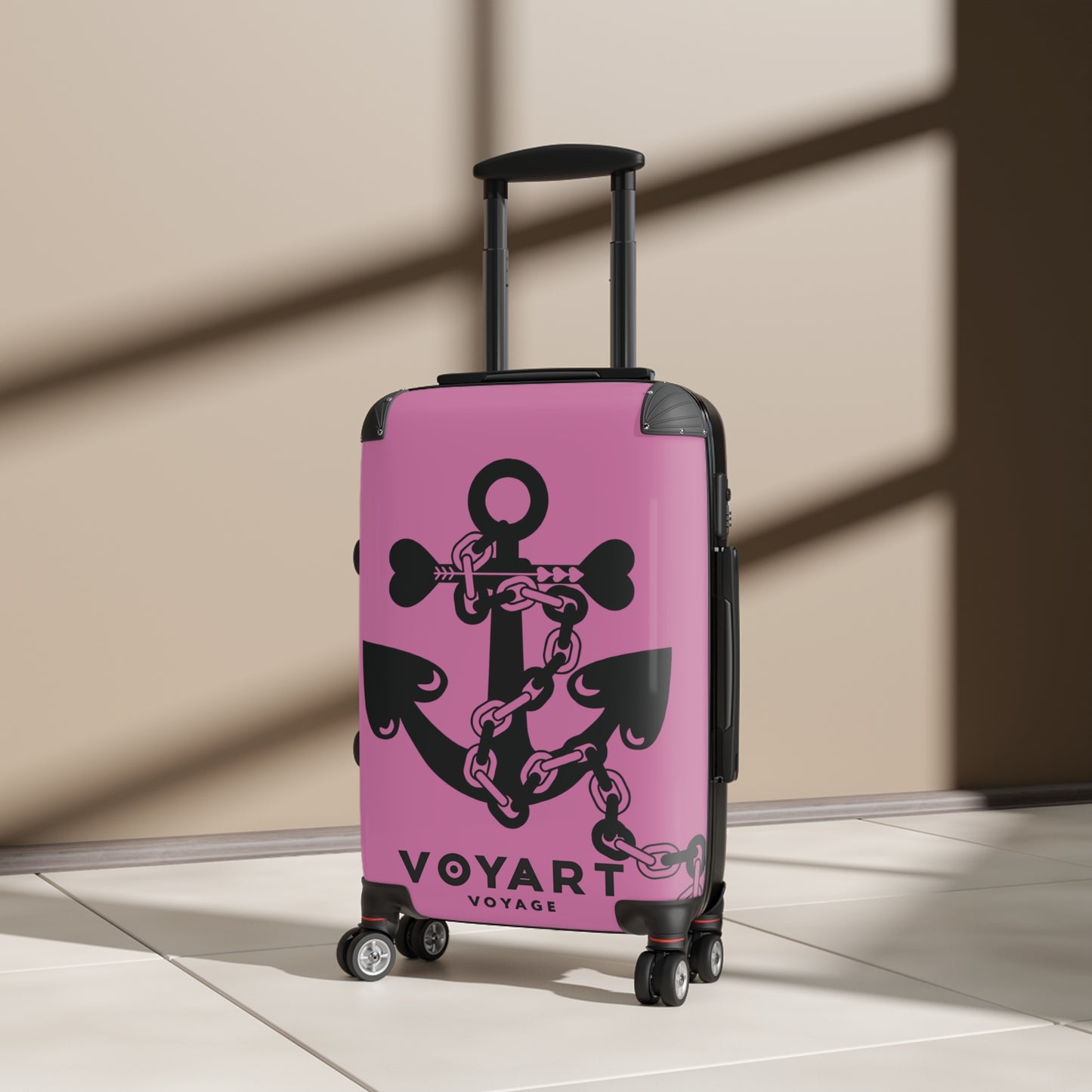 VV Rolling Suitcase w/360° Swivel Wheels: LIGHT PINK Love Anchor