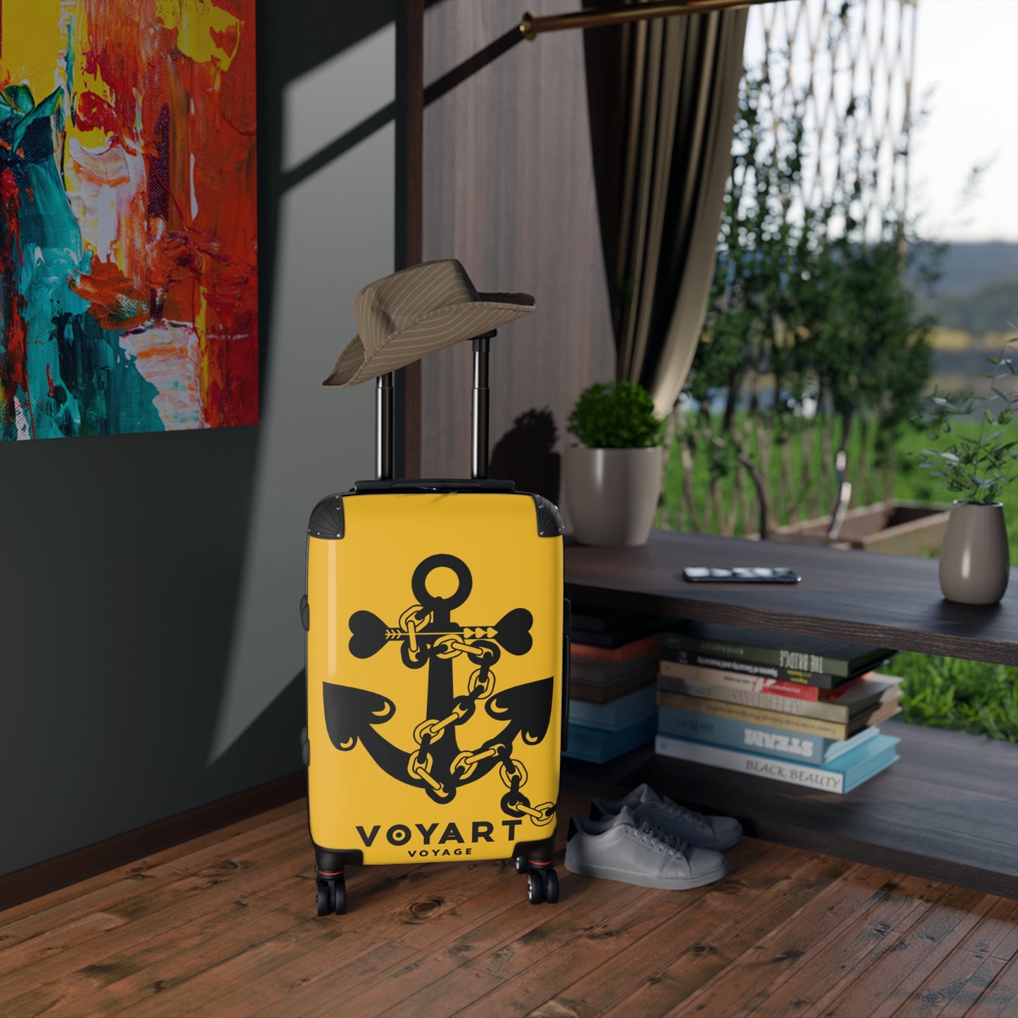 VV Rolling Suitcase w/360° Swivel Wheels: YELLOW Love Anchor