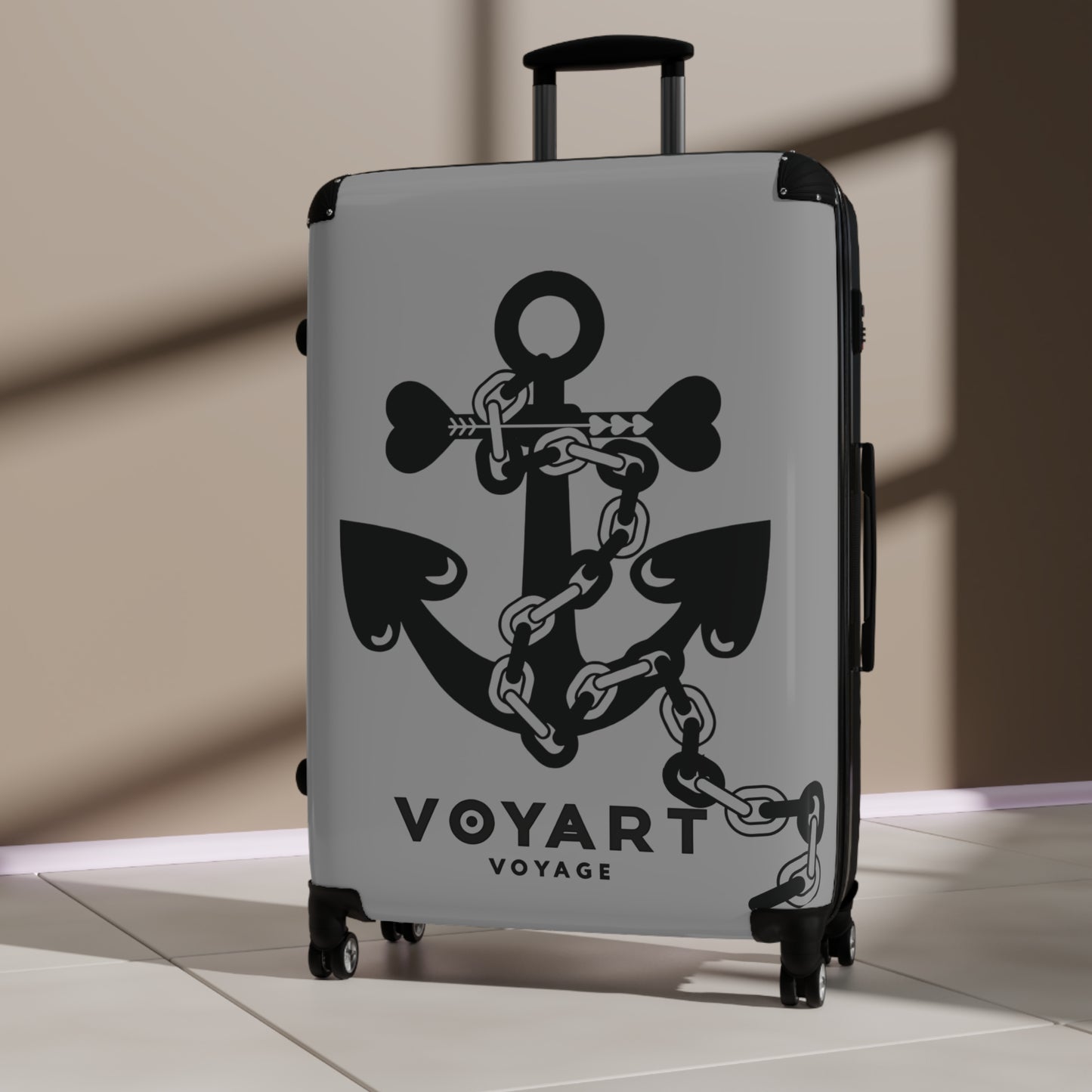 VV Rolling Suitcase w/360° Swivel Wheels: GREY Love Anchor