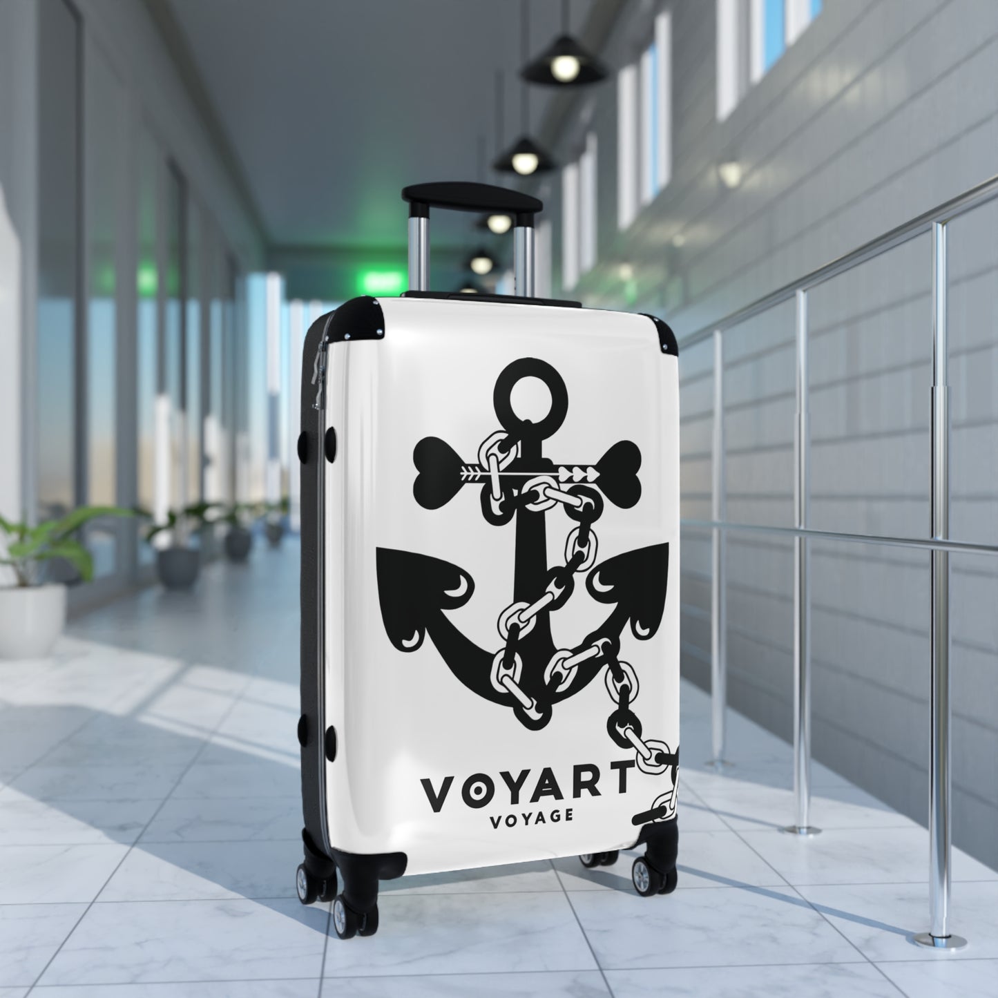 VV Rolling Suitcase w/360° Swivel Wheels: WHITE Love Anchor