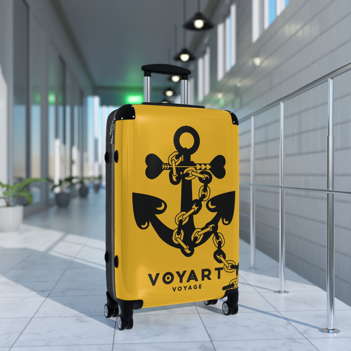 VV Rolling Suitcase w/360° Swivel Wheels: YELLOW Love Anchor