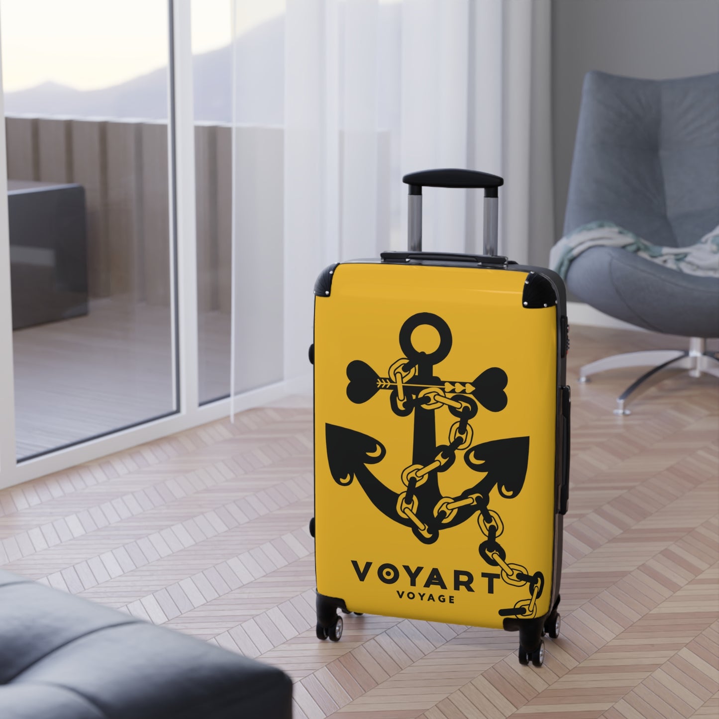 VV Rolling Suitcase w/360° Swivel Wheels: YELLOW Love Anchor