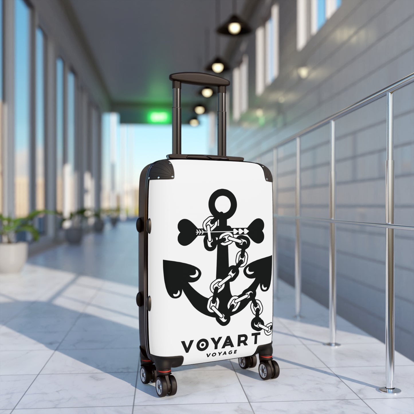 VV Rolling Suitcase w/360° Swivel Wheels: WHITE Love Anchor