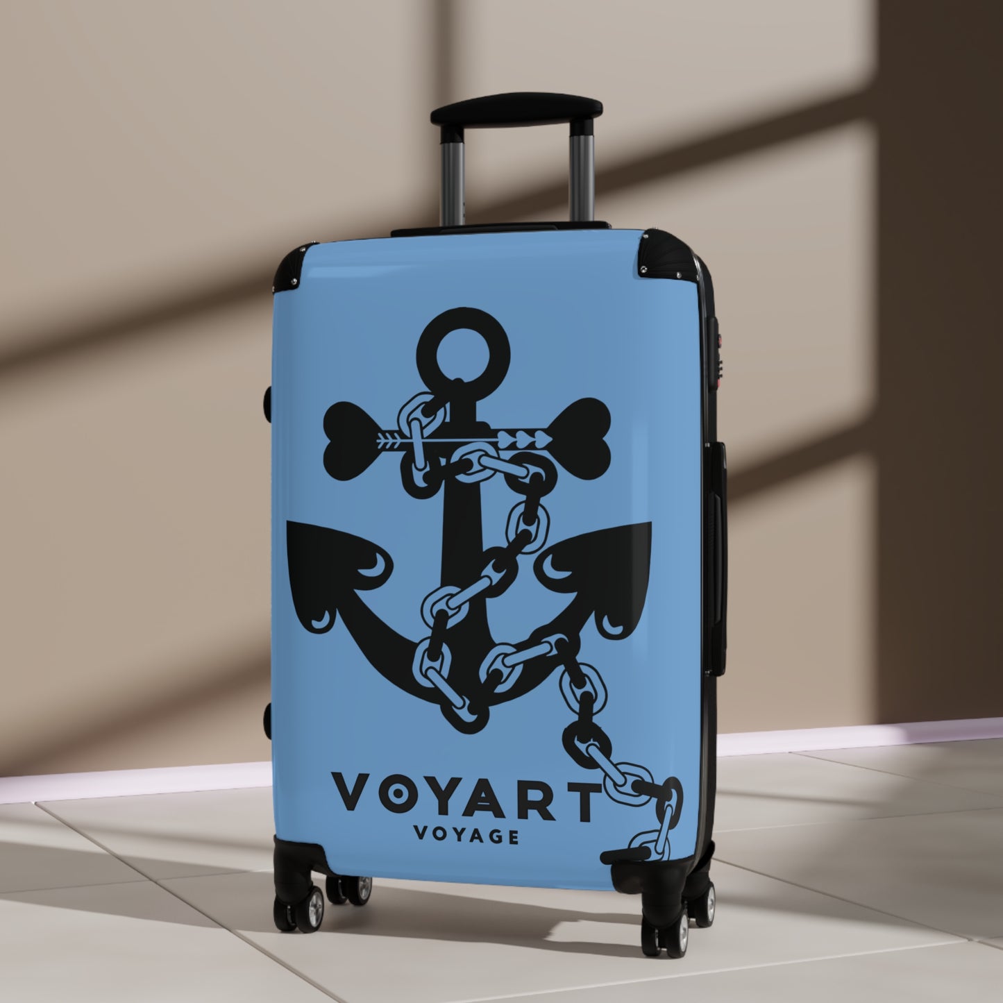 VV Rolling Suitcase w/360° Swivel Wheels: LIGHT BLUE Love Anchor