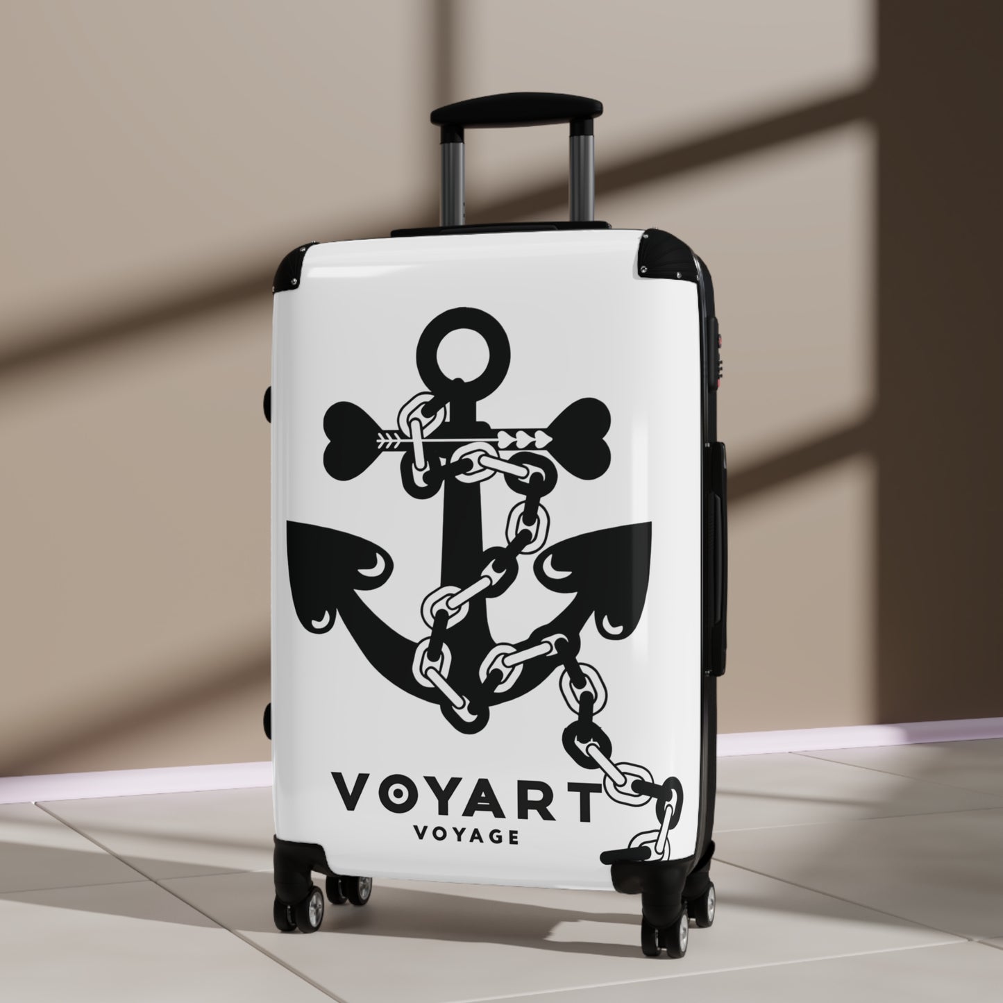 VV Rolling Suitcase w/360° Swivel Wheels: WHITE Love Anchor