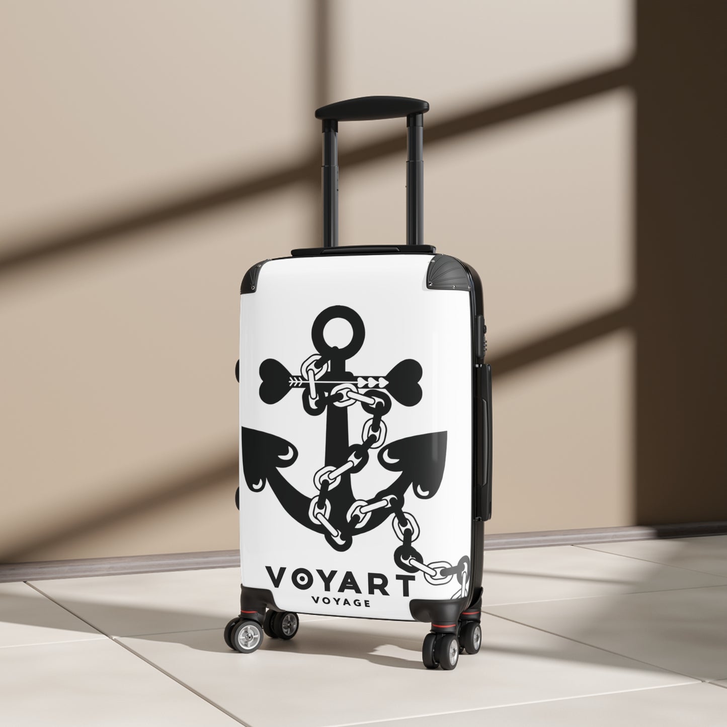 VV Rolling Suitcase w/360° Swivel Wheels: WHITE Love Anchor