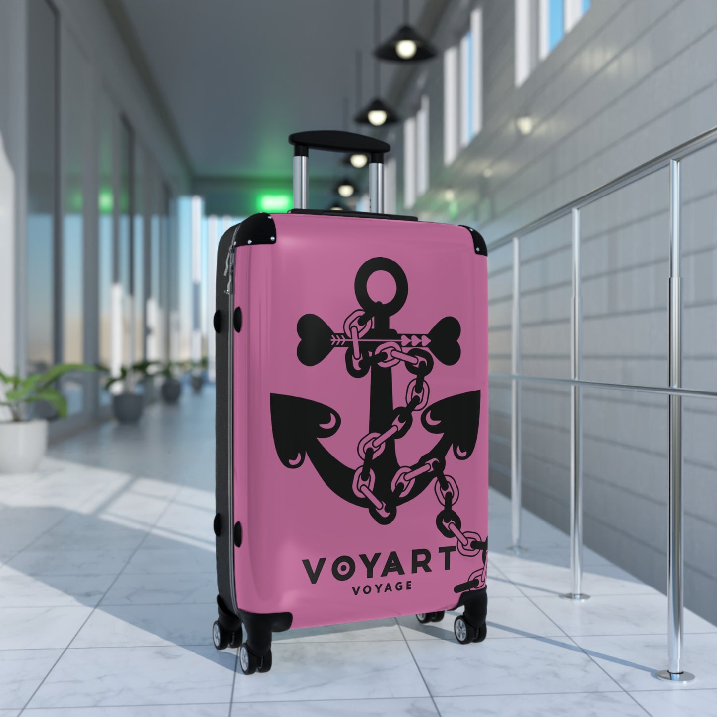 VV Rolling Suitcase w/360° Swivel Wheels: LIGHT PINK Love Anchor