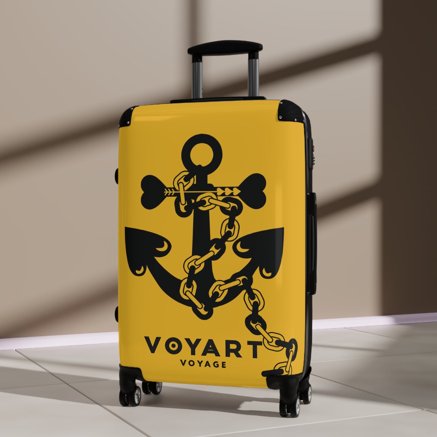 VV Rolling Suitcase w/360° Swivel Wheels: YELLOW Love Anchor