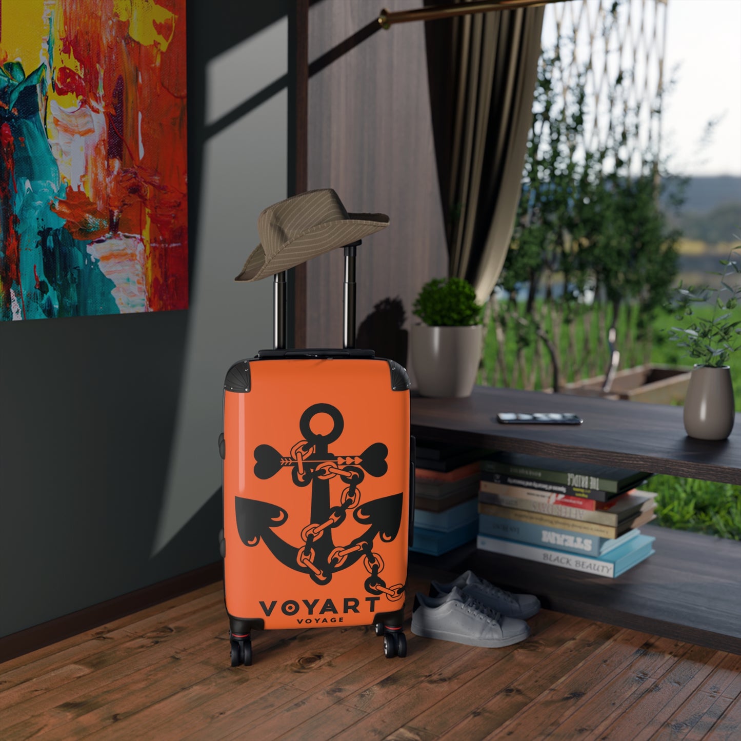 VV Rolling Suitcase w/360° Swivel Wheels: ORANGE Love Anchor