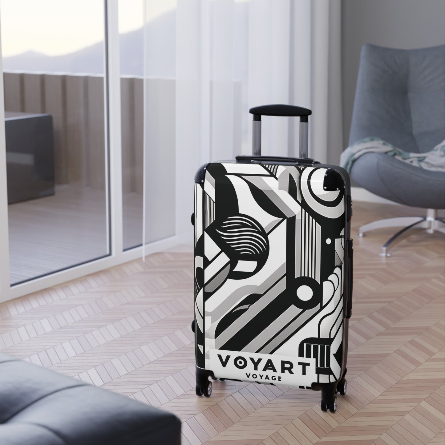 VV Rolling Suitcase w/360° Swivel Wheels: Gallery Black & White