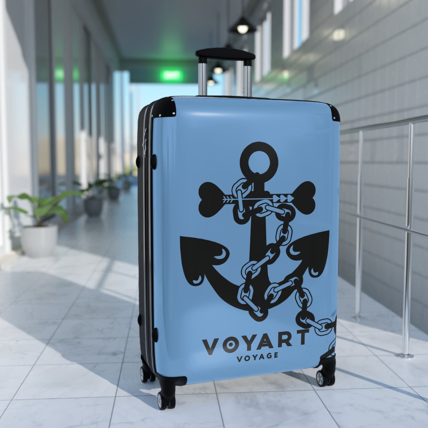 VV Rolling Suitcase w/360° Swivel Wheels: LIGHT BLUE Love Anchor