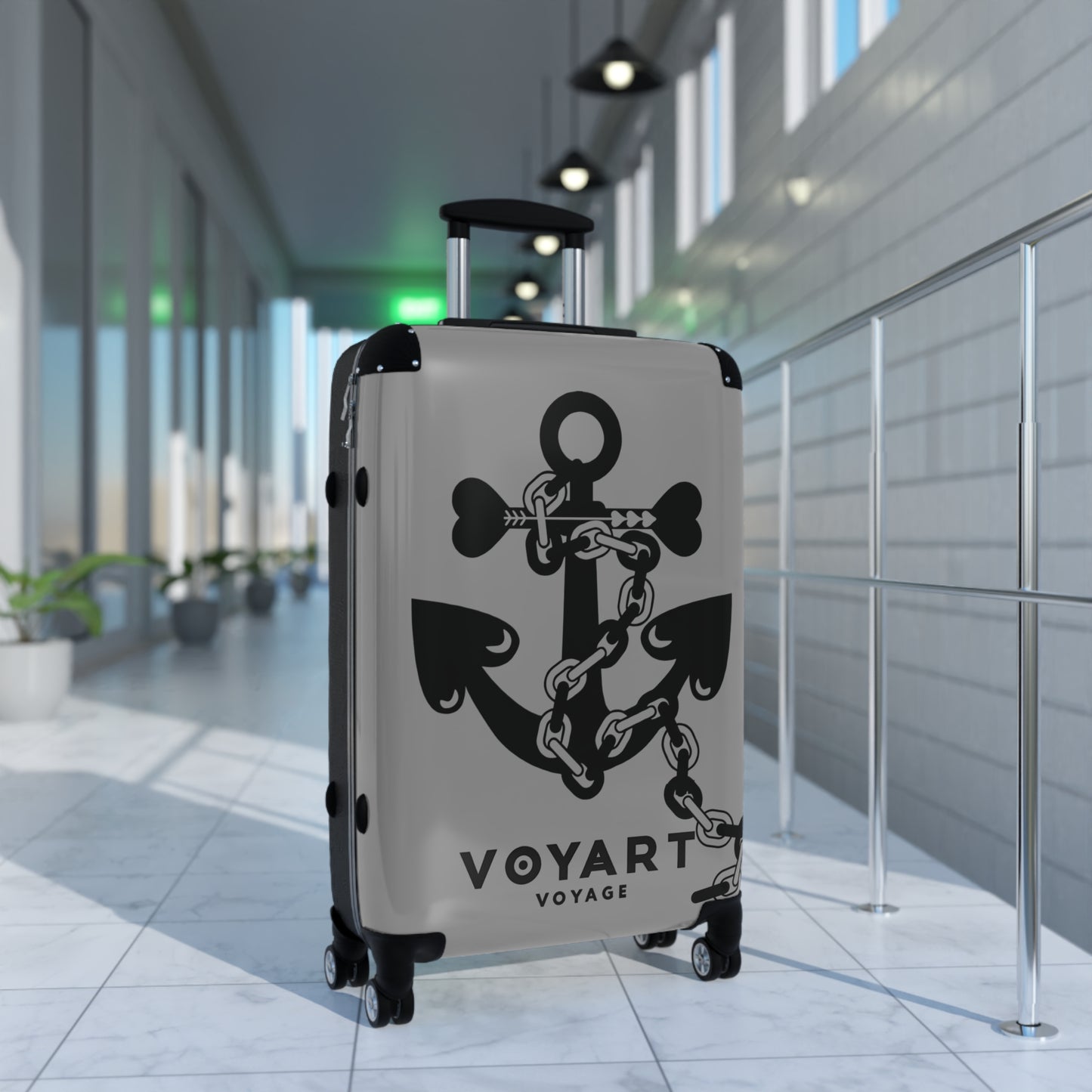 VV Rolling Suitcase w/360° Swivel Wheels: GREY Love Anchor