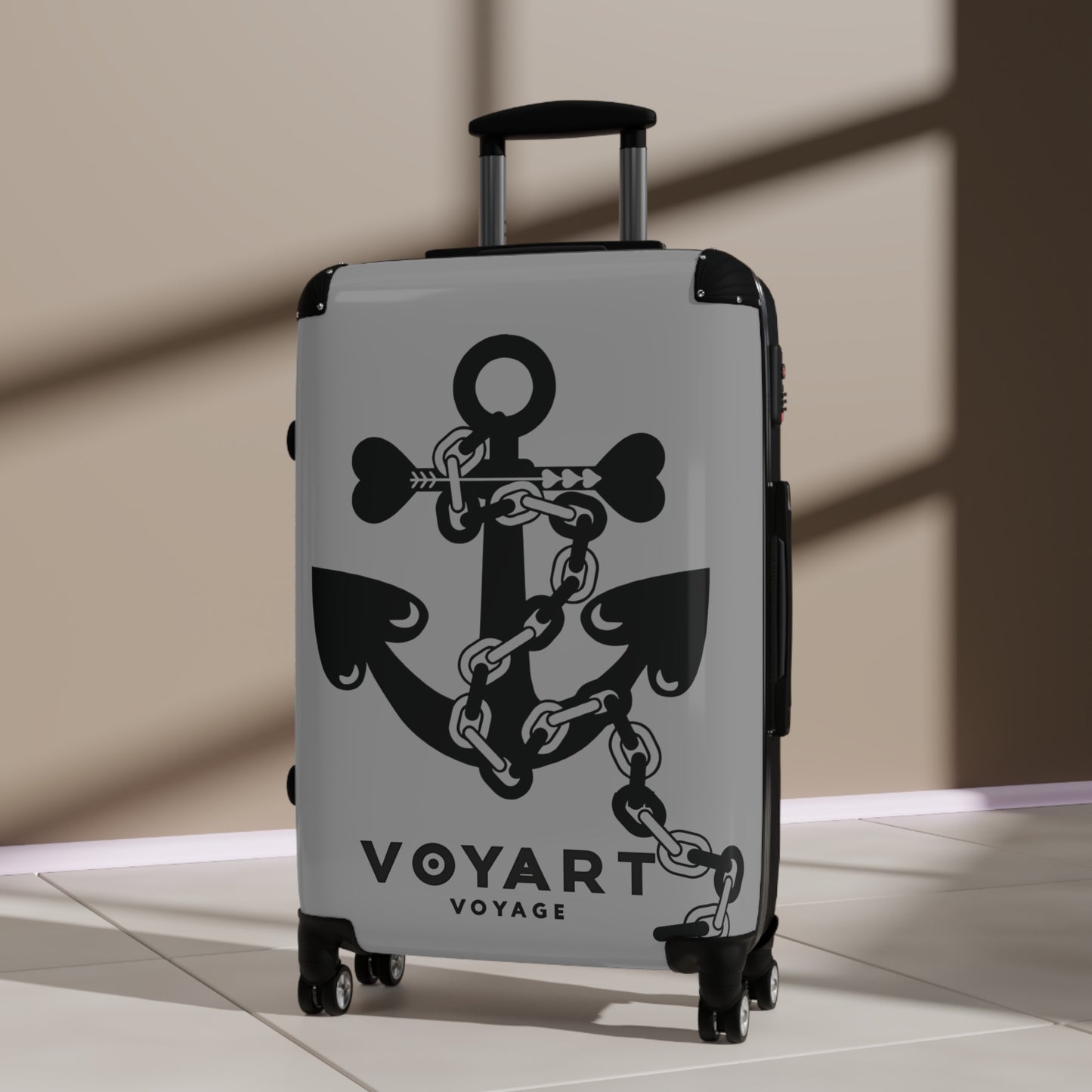 VV Rolling Suitcase w/360° Swivel Wheels: GREY Love Anchor