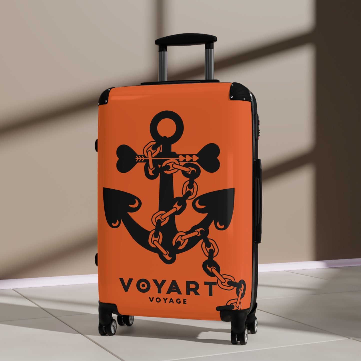 VV Rolling Suitcase w/360° Swivel Wheels: ORANGE Love Anchor