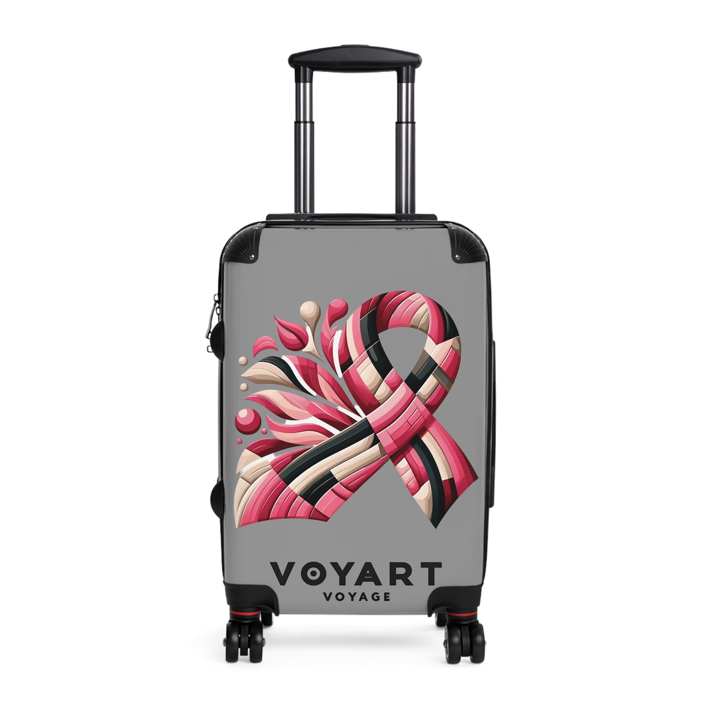 VV Rolling Suitcase w/360° Swivel Wheels: Pink Ribbon - GRAY