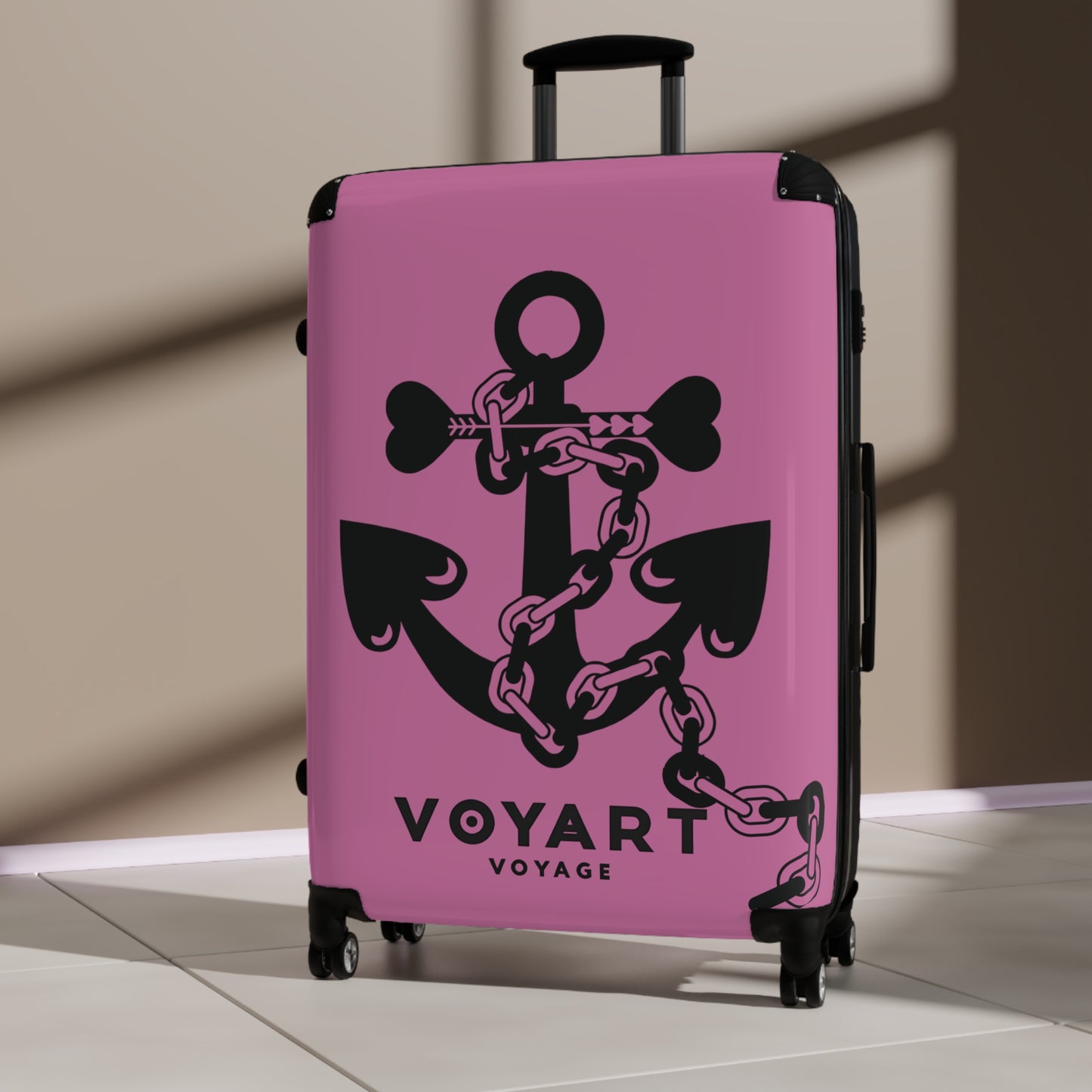 VV Rolling Suitcase w/360° Swivel Wheels: LIGHT PINK Love Anchor