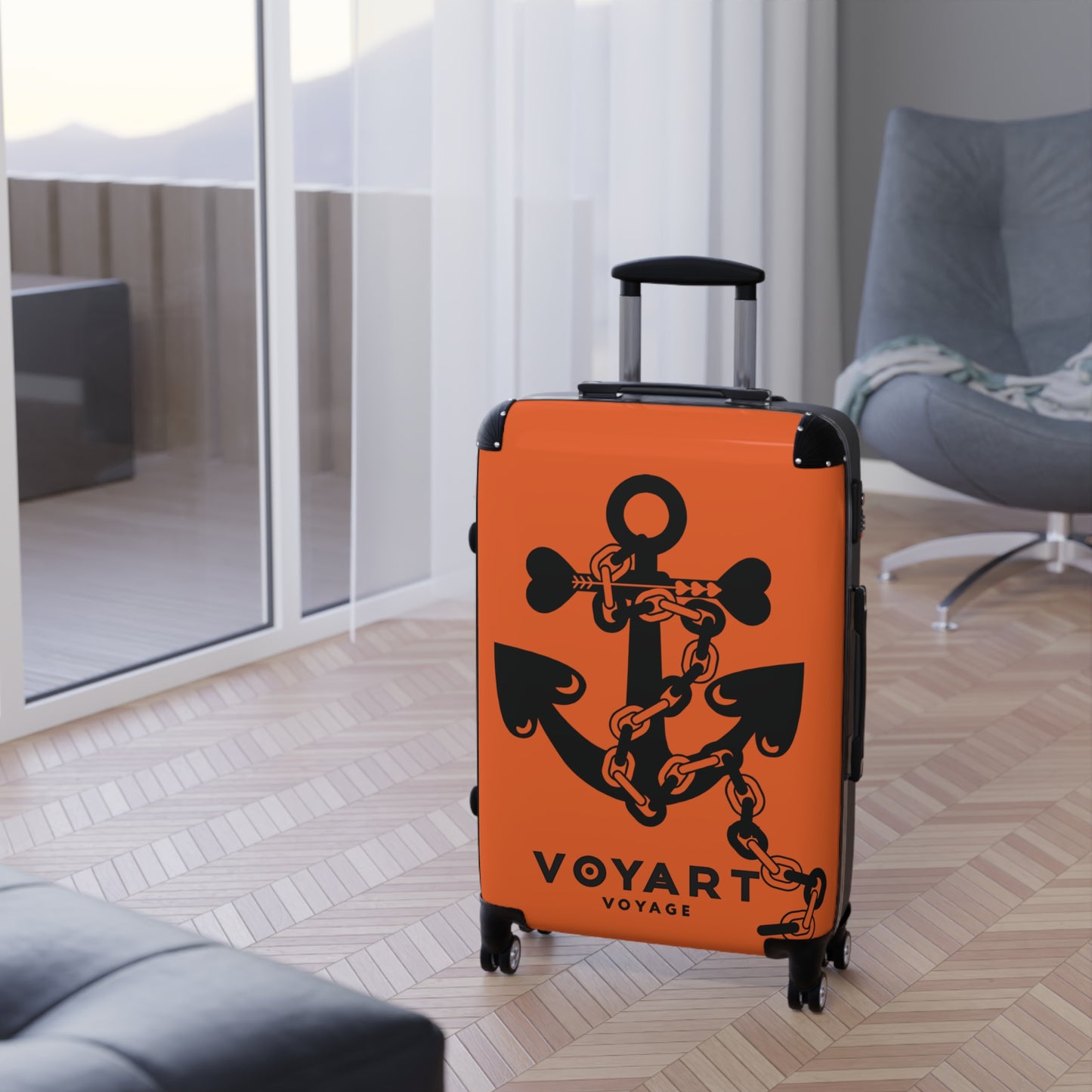 VV Rolling Suitcase w/360° Swivel Wheels: ORANGE Love Anchor