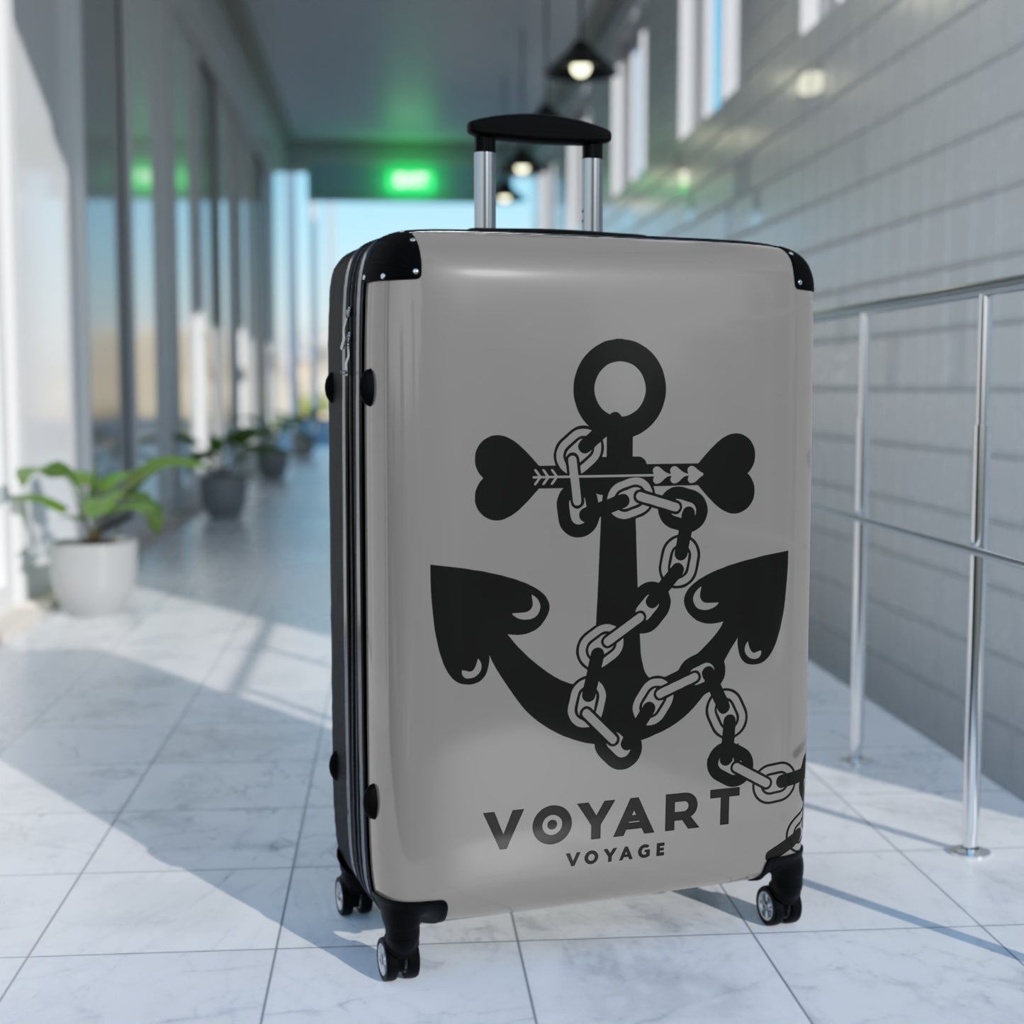 VV Rolling Suitcase w/360° Swivel Wheels: GREY Love Anchor