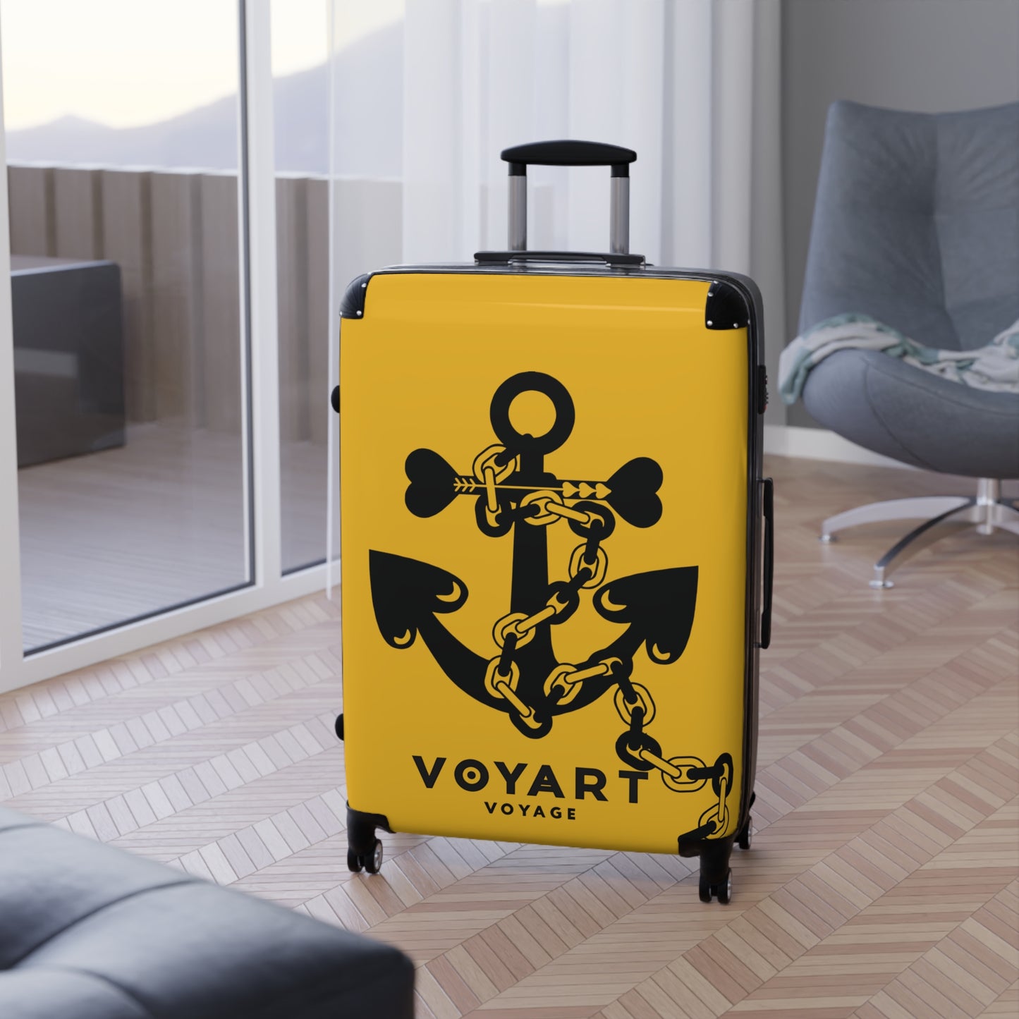 VV Rolling Suitcase w/360° Swivel Wheels: YELLOW Love Anchor