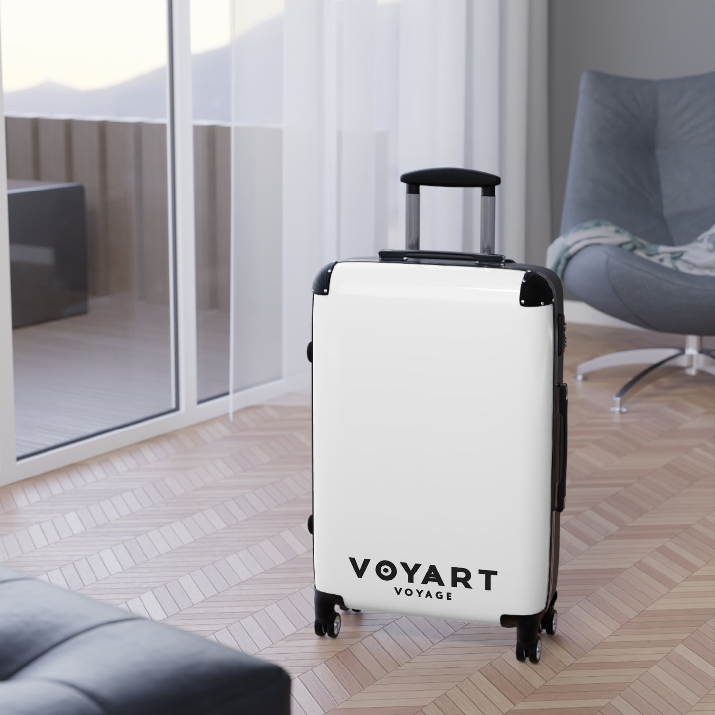 VV Rolling Suitcase w/360° Swivel Wheels: White Snow