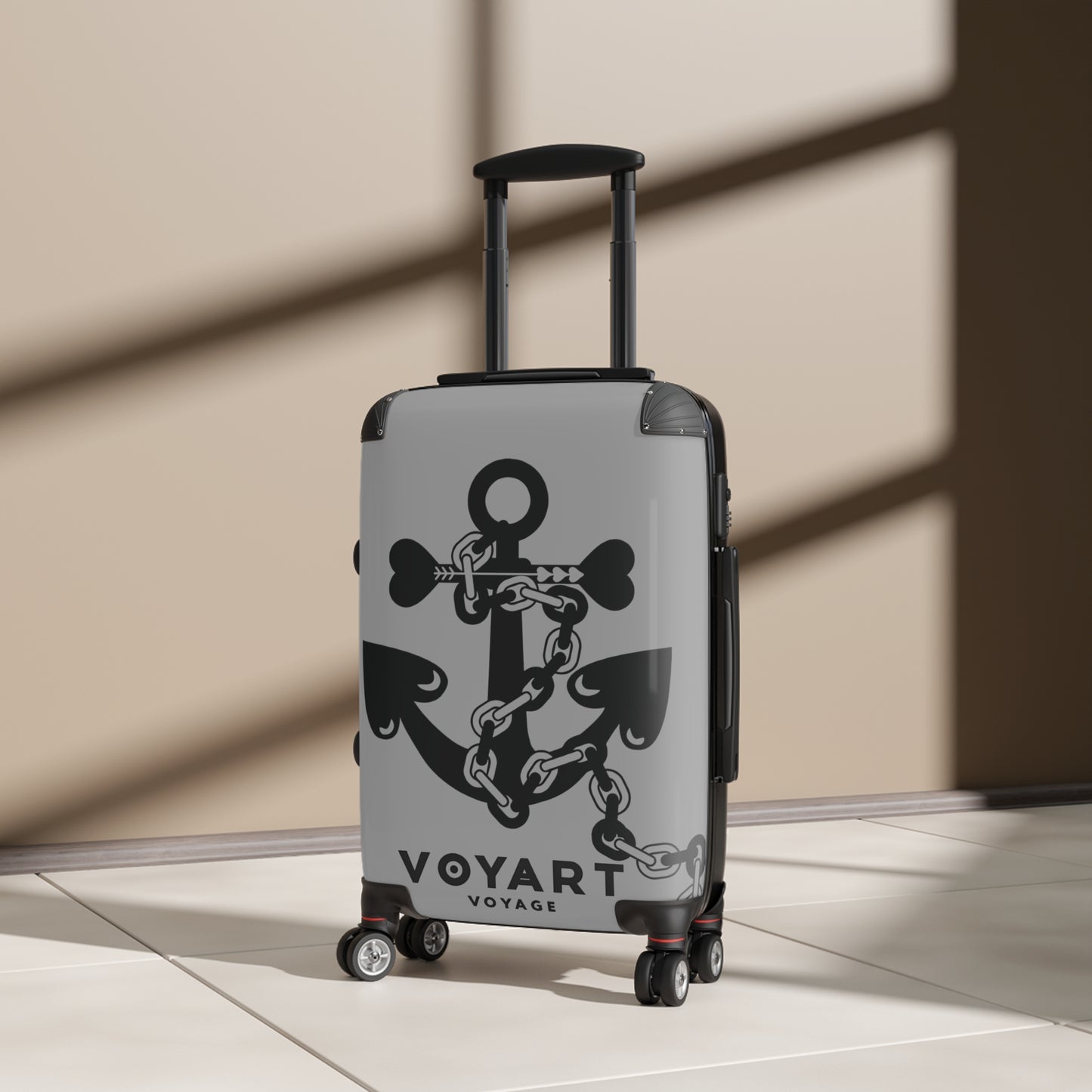 VV Rolling Suitcase w/360° Swivel Wheels: GREY Love Anchor