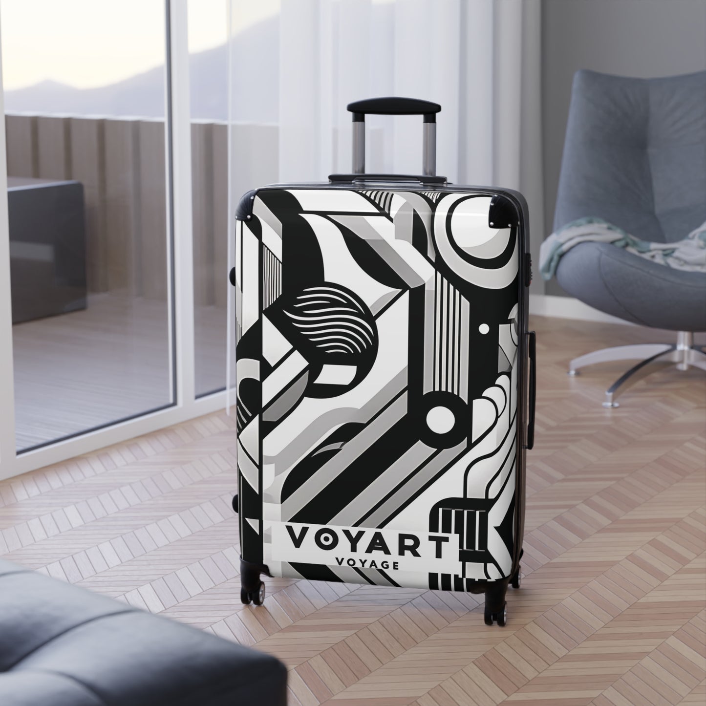 VV Rolling Suitcase w/360° Swivel Wheels: Gallery Black & White