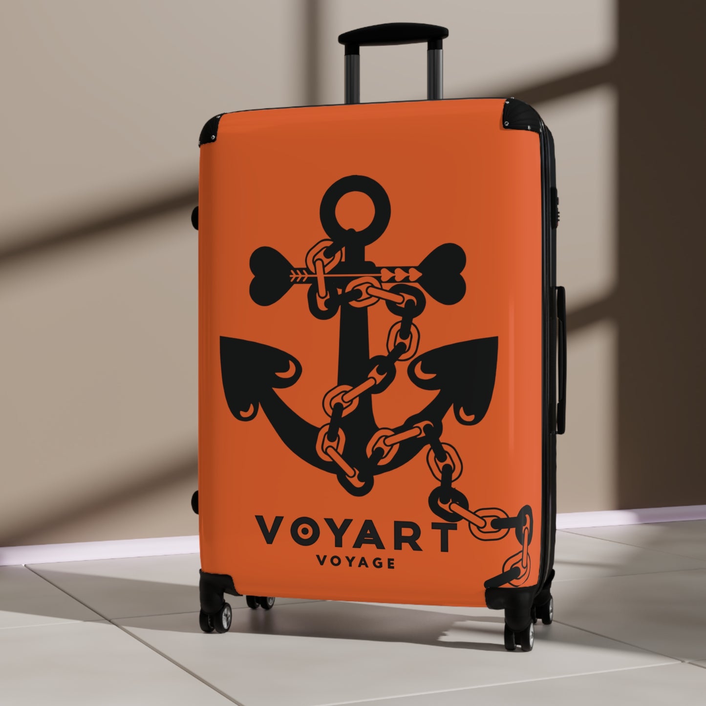 VV Rolling Suitcase w/360° Swivel Wheels: ORANGE Love Anchor