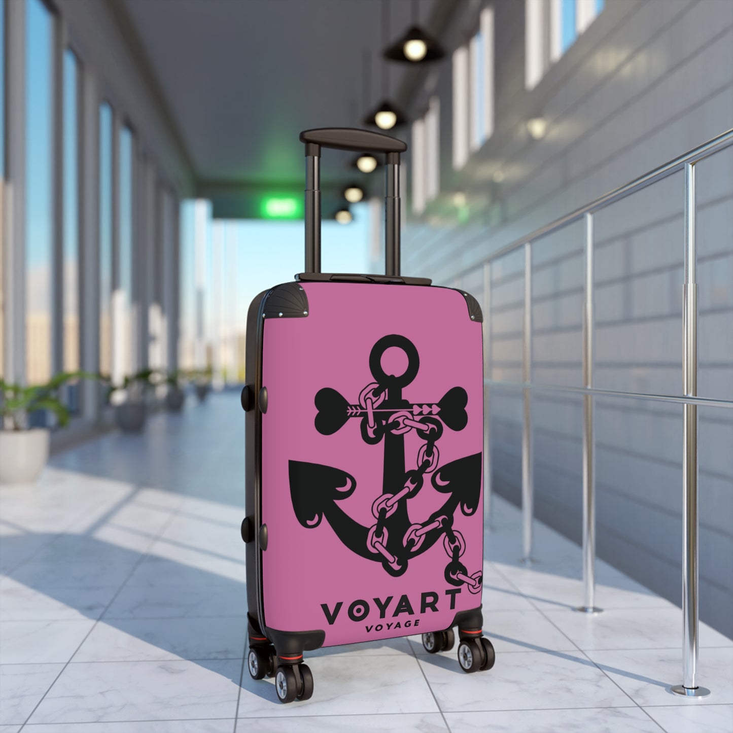 VV Rolling Suitcase w/360° Swivel Wheels: LIGHT PINK Love Anchor