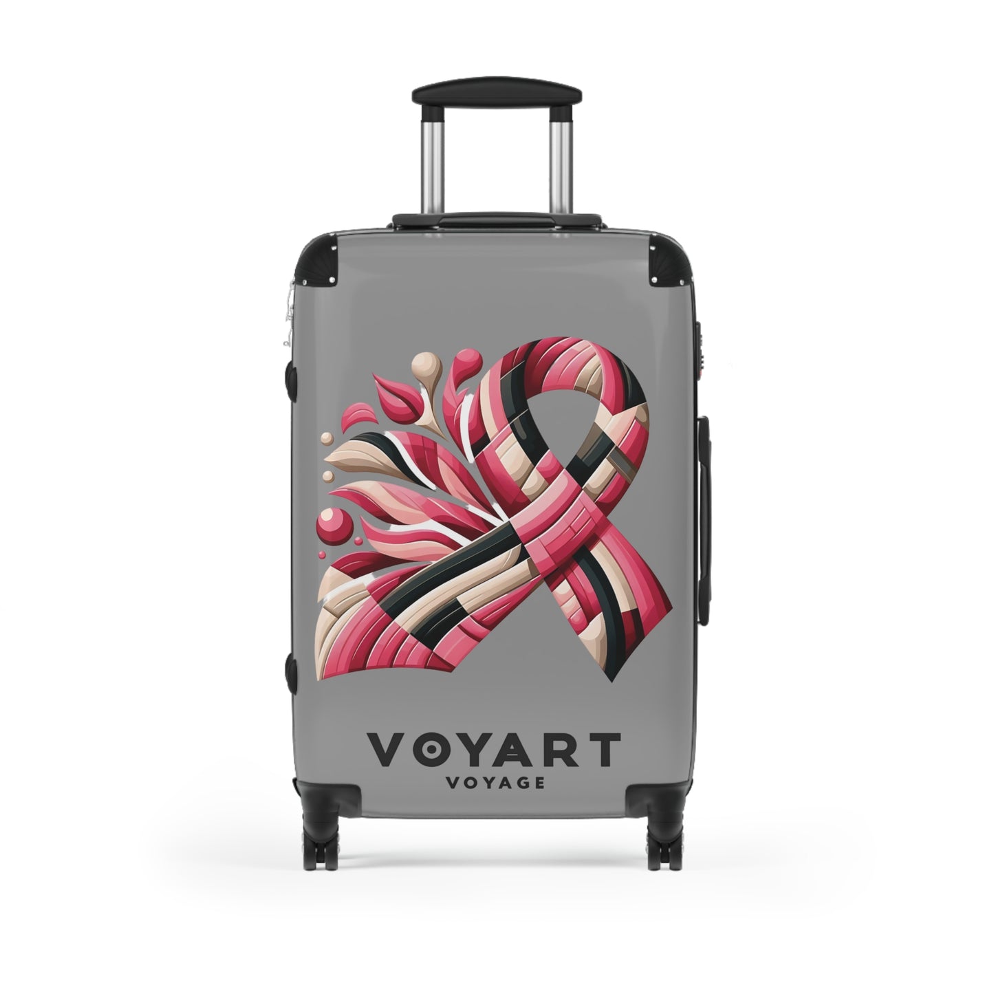 VV Rolling Suitcase w/360° Swivel Wheels: Pink Ribbon - GRAY